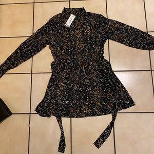 petite mini polka dot high neck belted skater